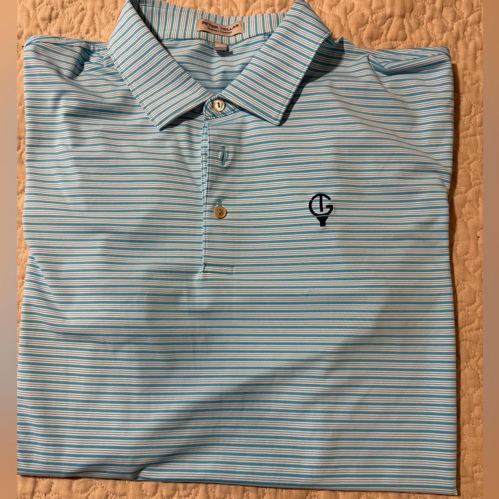 Peter Millar Summer Comfort blue white stripe short sleeve shirt‎ size XL